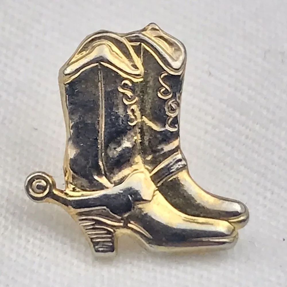 Vintage Cowboy Boots Gold Tone Pin Brooch Country Western Spurs Small Rustic